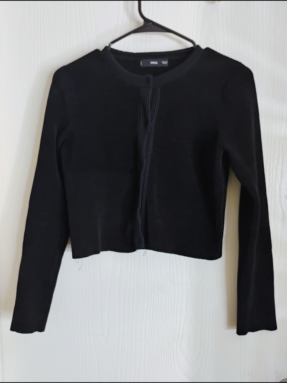 Mango Black Ribbed Crewneck Cardigan Jacket